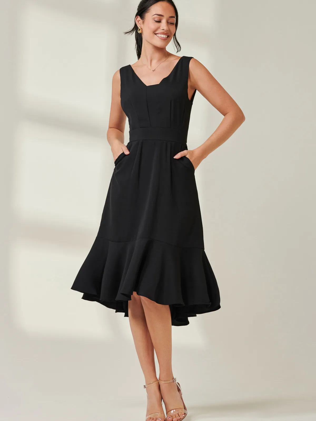Jolie Moi Occasion Dresses-Palmer Dip Hem Shift Dress, Black