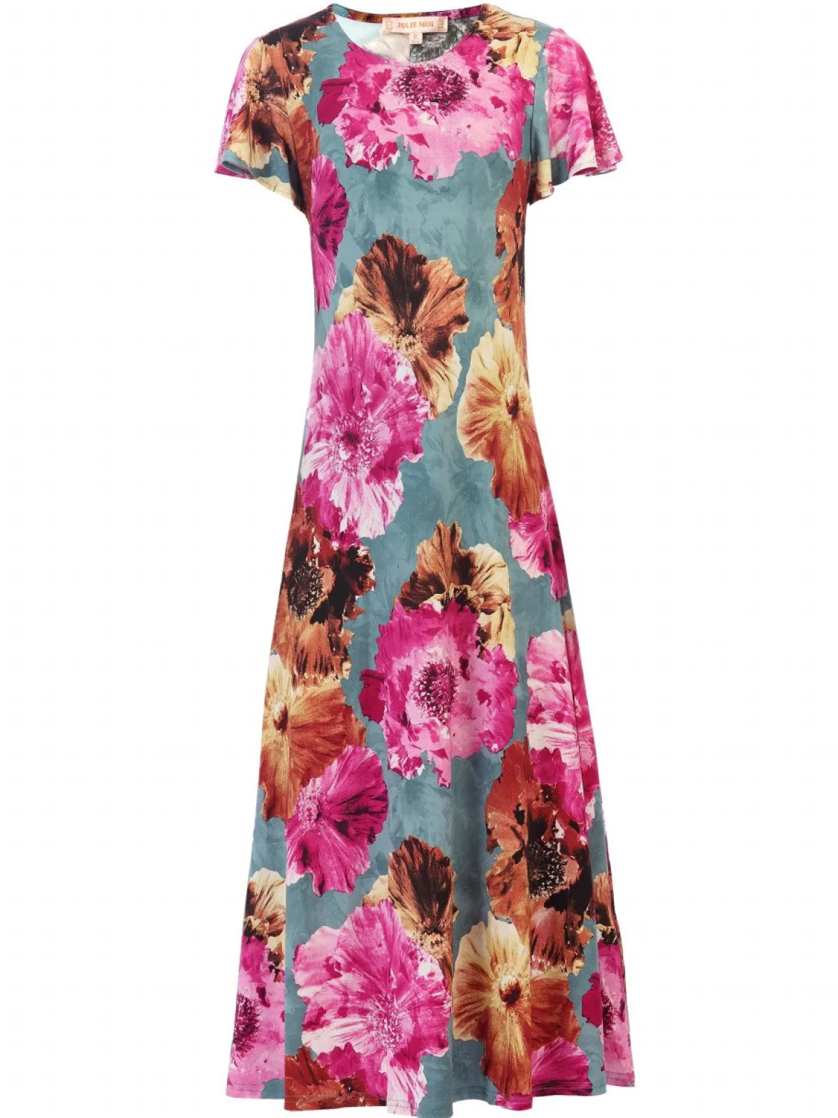 Jolie Moi Weekend Casuals|Maxi Dresses-Printed Cap Sleeve Dress, Blue Floral