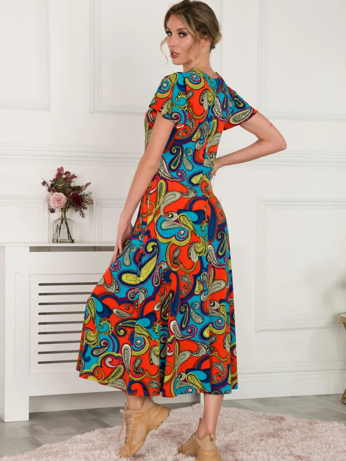 Jolie Moi Weekend Casuals|Maxi Dresses-Printed Cap Sleeve Dress, Red/Multi