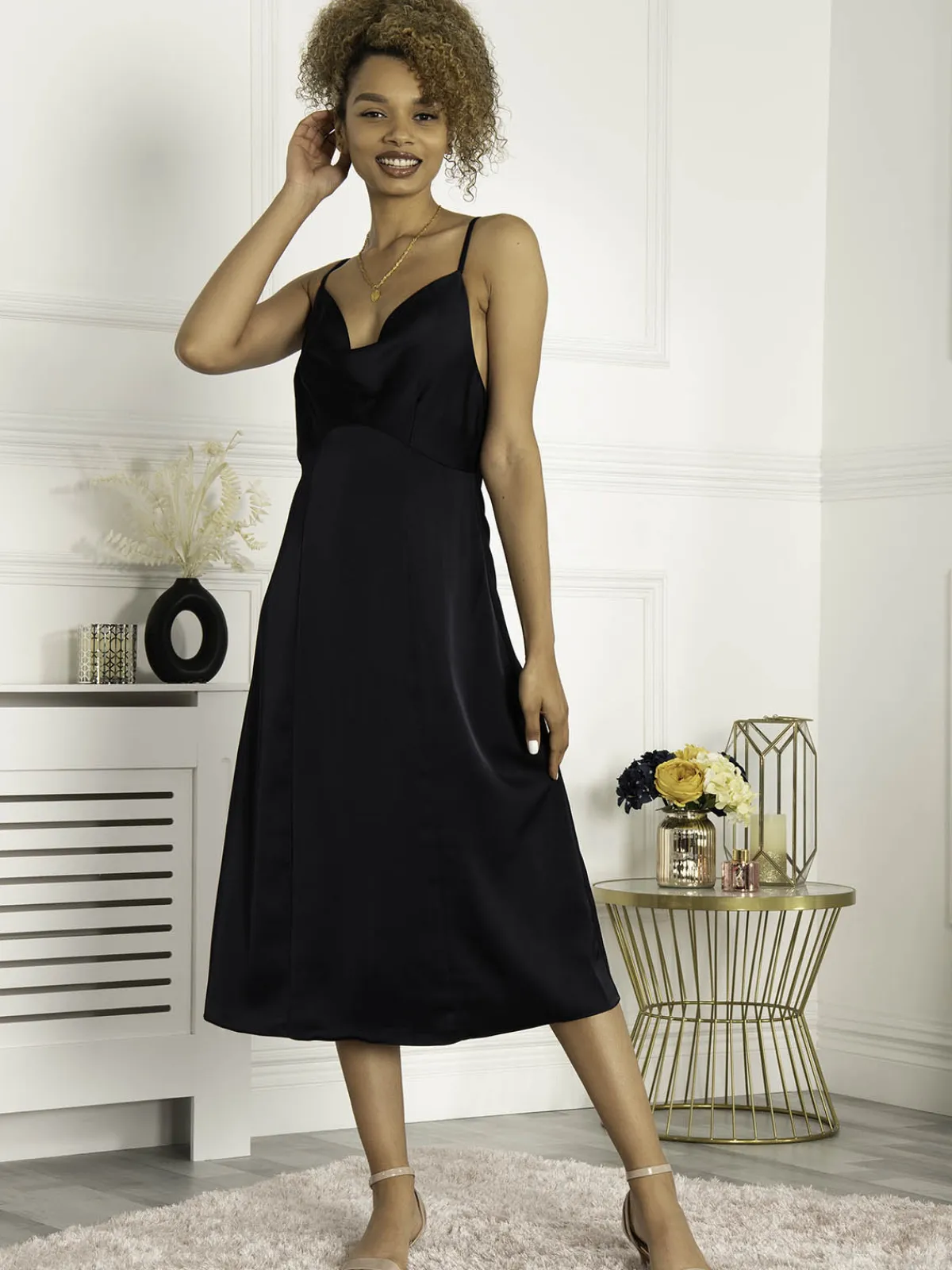 Jolie Moi Occasion Dresses|Sleeveless Dresses-Reene Cowl Neck Midi Dress, Blue