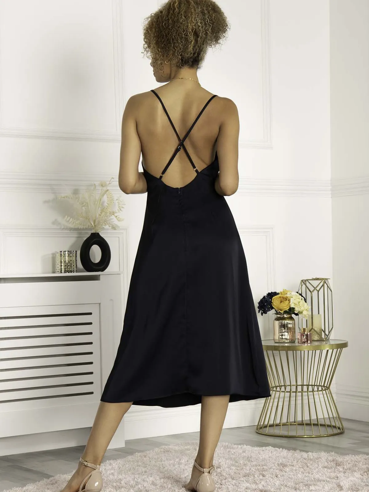 Jolie Moi Occasion Dresses|Sleeveless Dresses-Reene Cowl Neck Midi Dress, Blue