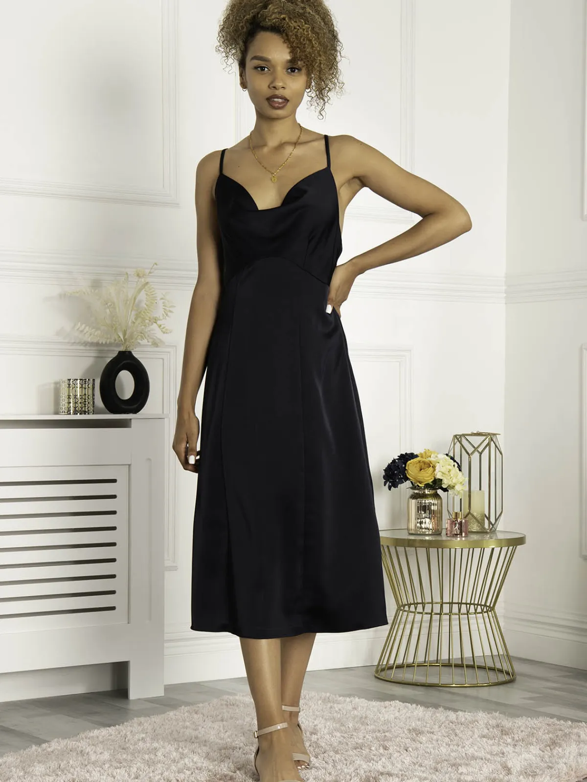 Jolie Moi Occasion Dresses|Sleeveless Dresses-Reene Cowl Neck Midi Dress, Blue