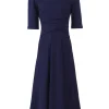 Jolie Moi Occasion Dresses|Office Wear-Roll Collar 50s Dress, Navy