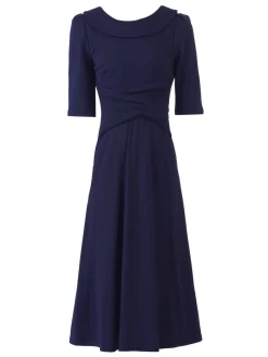 Jolie Moi Occasion Dresses|Office Wear-Roll Collar 50s Dress, Navy