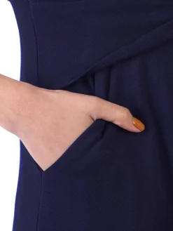 Jolie Moi Occasion Dresses|Office Wear-Roll Collar 50s Dress, Navy