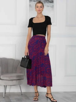 Jolie Moi Skirts-Saige Animal Print Pleated Midi Skirt, Abstract Multi