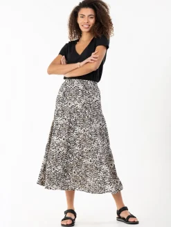 Jolie Moi Skirts-Sara Animal Print Midi Skirt, Cream Animal