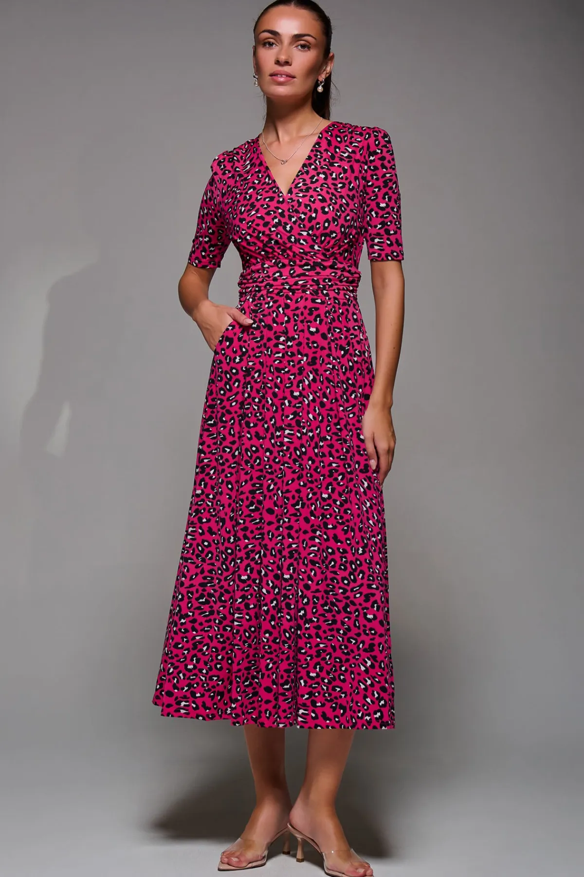 Jolie Moi Occasion Dresses|Office Dresses-Selene Animal Print Maxi Dress, Magenta