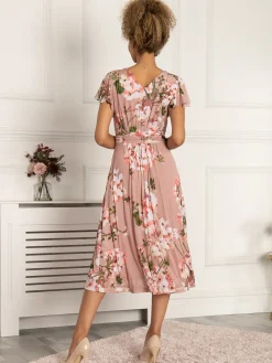 Jolie Moi Occasion Dresses|Mesh Dresses-Shirley Mesh Midi Dress, Dusty Pink