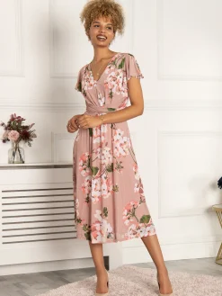 Jolie Moi Occasion Dresses|Mesh Dresses-Shirley Mesh Midi Dress, Dusty Pink