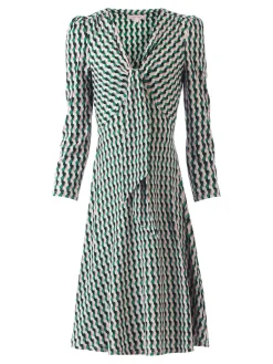 Jolie Moi Occasion Dresses|Jersey Dresses-Tie Front Sleeved Dress, Green/Multi