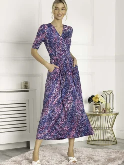 Jolie Moi Occasion Dresses|Weekend Casuals-Josie Animal Print Maxi Dress, Blue Multi