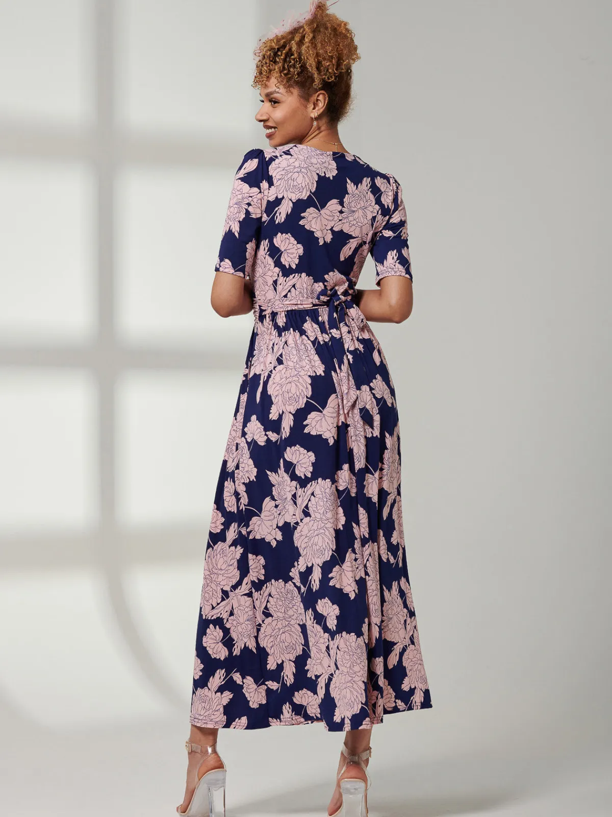 Jolie Moi Occasion Dresses|Floral Dresses-Kenzie Half Sleeve Jersey Maxi Dress, Floral Abstract