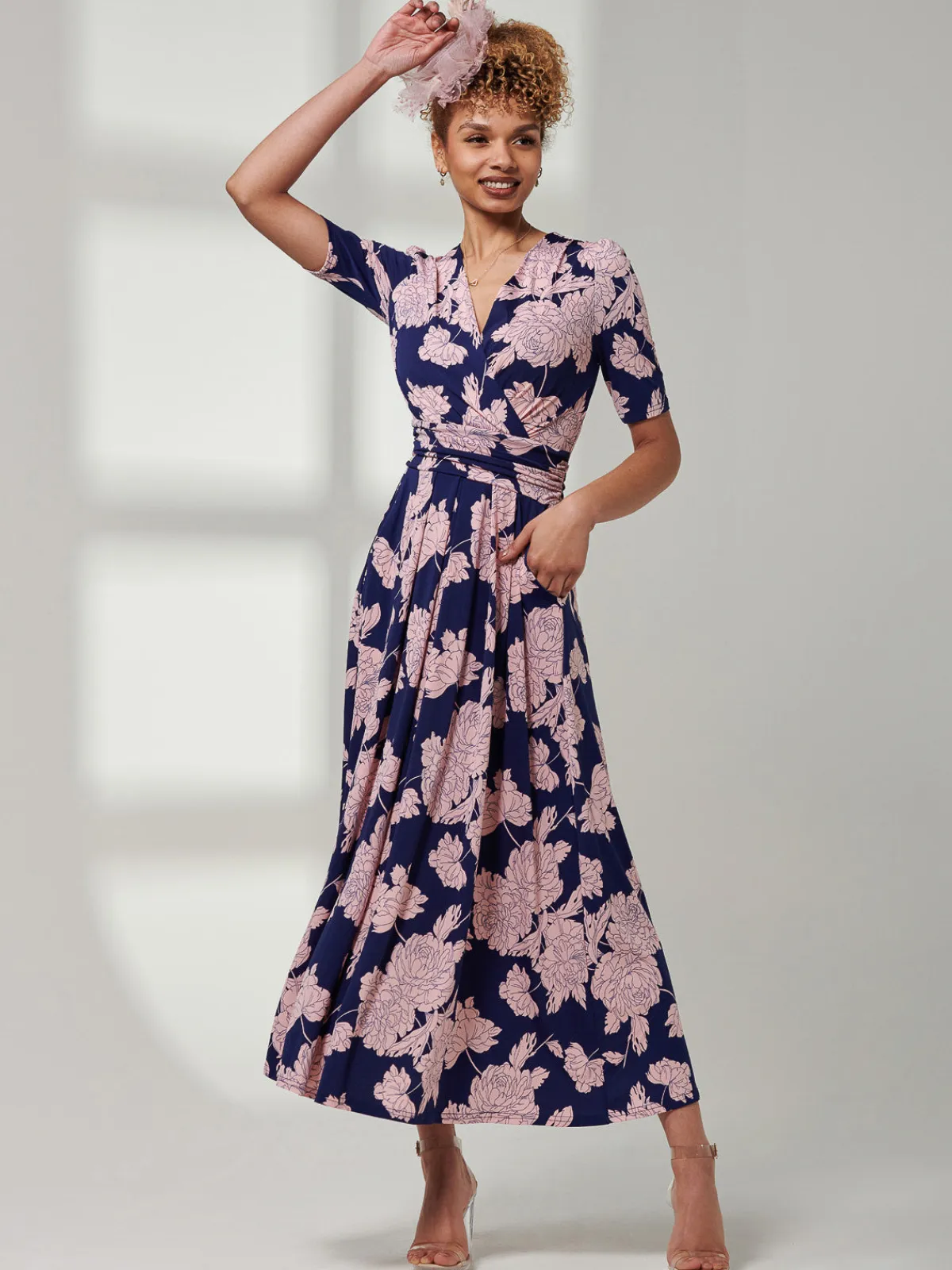 Jolie Moi Occasion Dresses|Floral Dresses-Kenzie Half Sleeve Jersey Maxi Dress, Floral Abstract