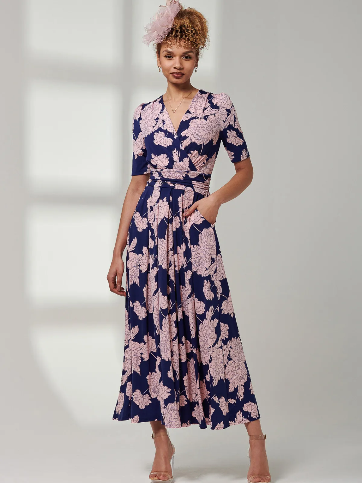Jolie Moi Occasion Dresses|Floral Dresses-Kenzie Half Sleeve Jersey Maxi Dress, Floral Abstract