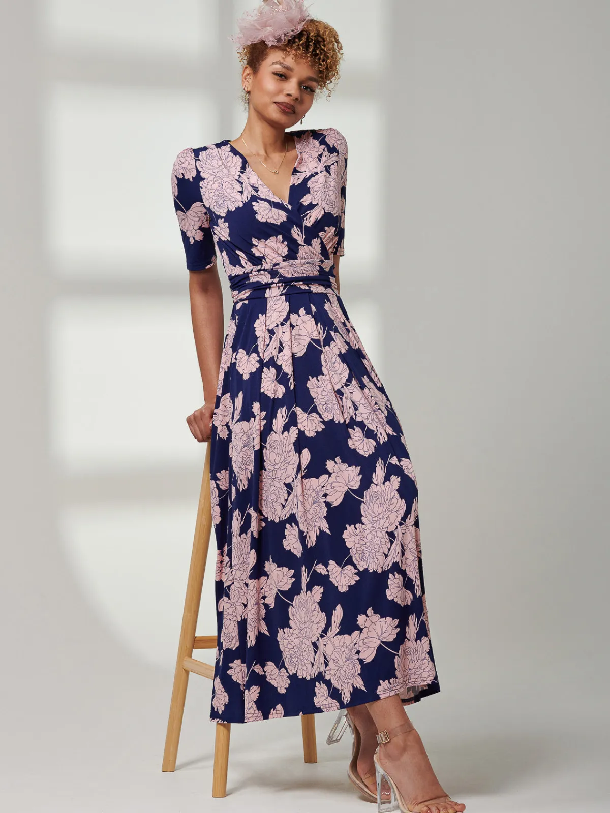 Jolie Moi Occasion Dresses|Floral Dresses-Kenzie Half Sleeve Jersey Maxi Dress, Floral Abstract
