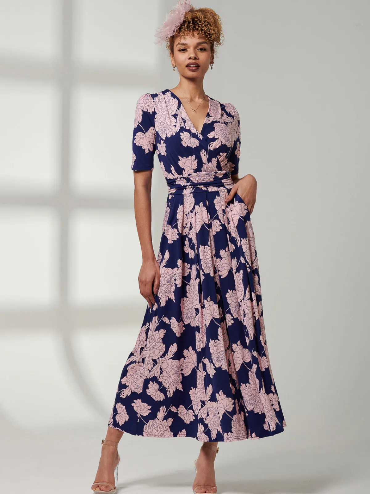 Jolie Moi Occasion Dresses|Floral Dresses-Kenzie Half Sleeve Jersey Maxi Dress, Floral Abstract