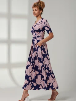 Jolie Moi Occasion Dresses|Floral Dresses-Kenzie Half Sleeve Jersey Maxi Dress, Floral Abstract