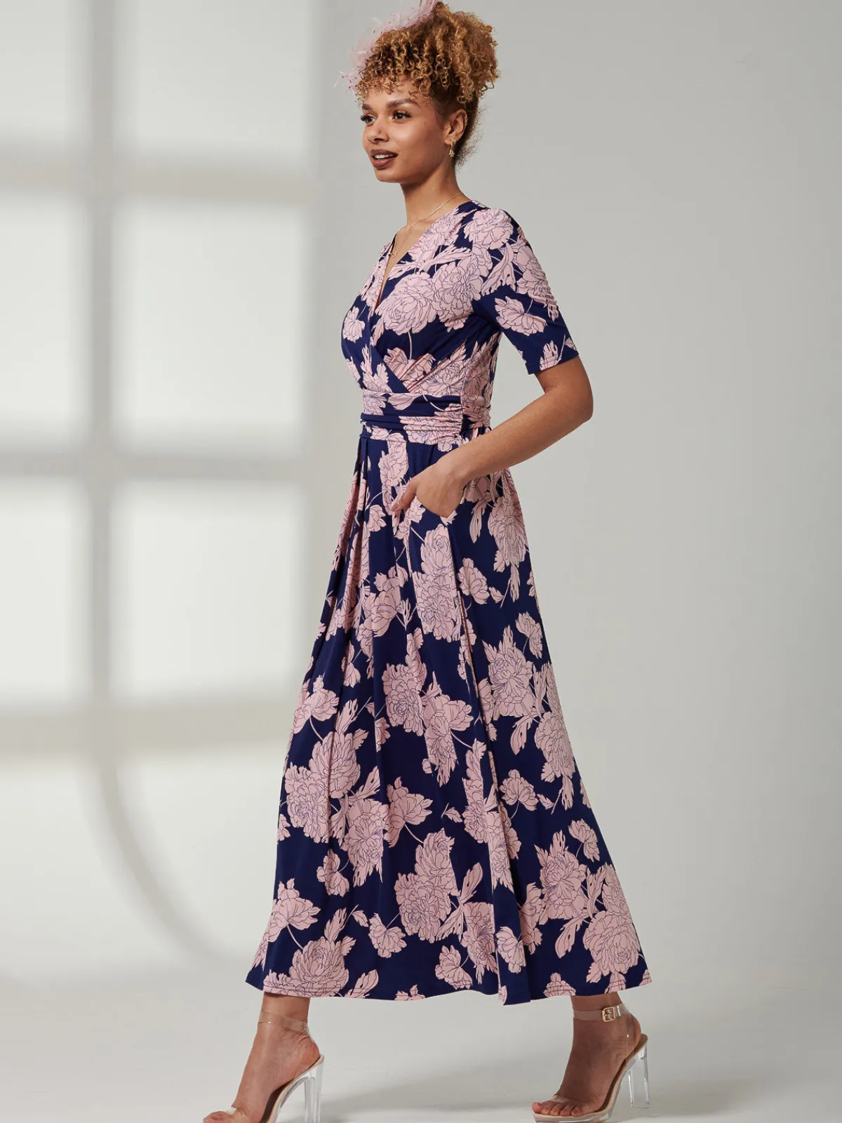Jolie Moi Occasion Dresses|Floral Dresses-Kenzie Half Sleeve Jersey Maxi Dress, Floral Abstract