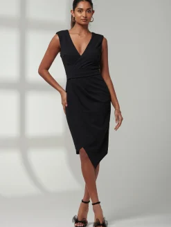 Jolie Moi Occasion Dresses|Little Black Dresses-Kiana Wrap Ruched Bodycon Dress, Black