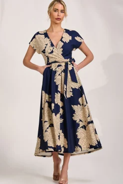 Jolie Moi Occasion Dresses|Floral Dresses-Kimono Sleeve Print Scuba Midaxi Dress, Navy Floral