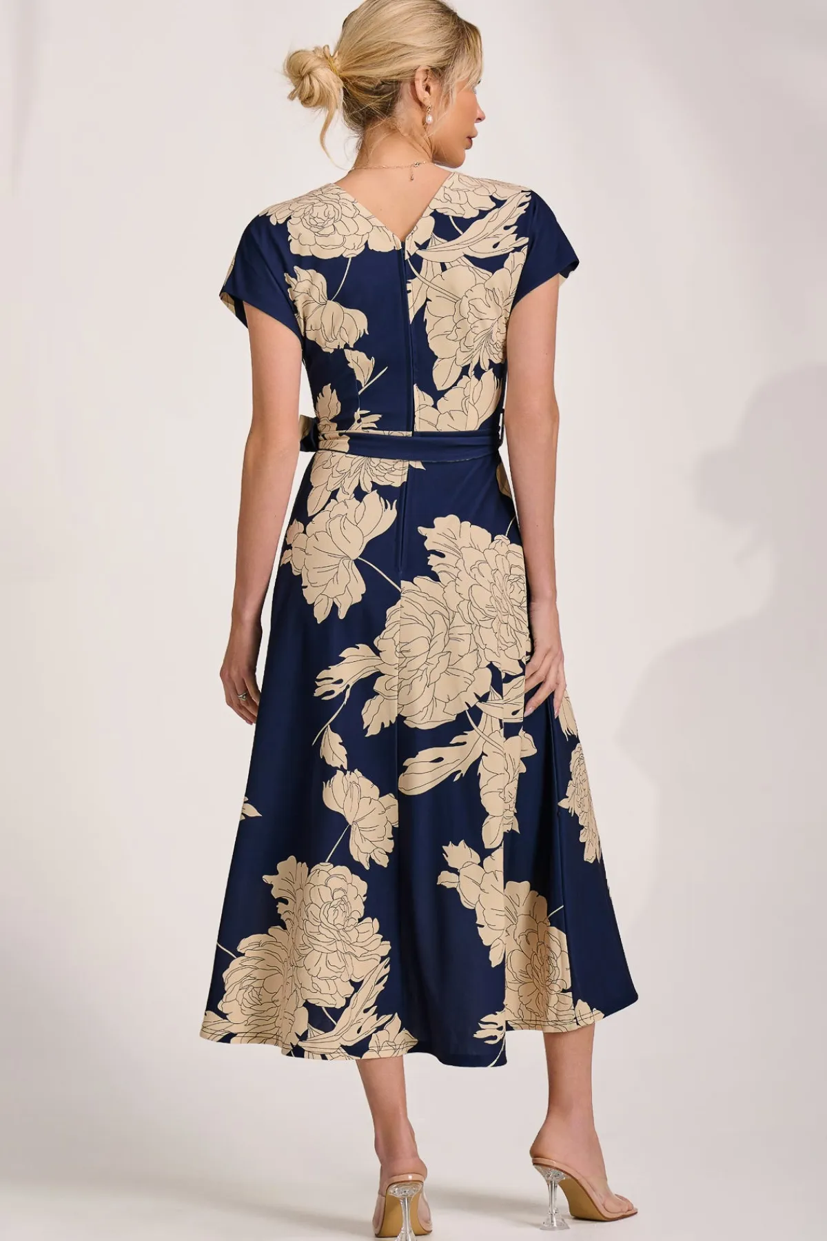 Jolie Moi Occasion Dresses|Floral Dresses-Kimono Sleeve Print Scuba Midaxi Dress, Navy Floral