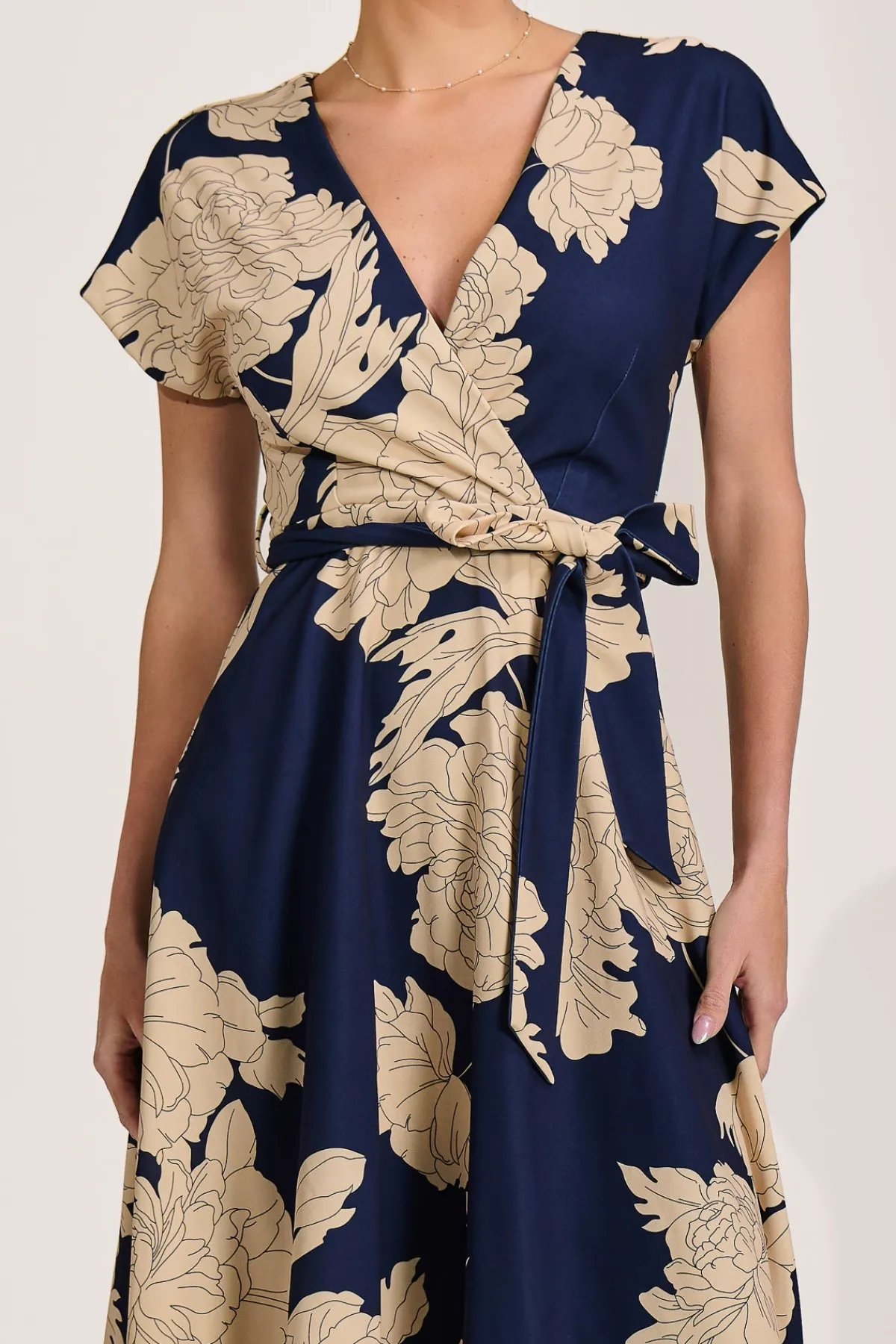 Jolie Moi Occasion Dresses|Floral Dresses-Kimono Sleeve Print Scuba Midaxi Dress, Navy Floral