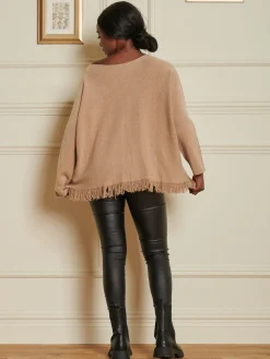 Jolie Moi Co-Ords|Knitted Jumpers-Knitted Fringe Detail Jumper, Khaki