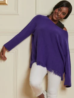 Jolie Moi Co-Ords-Knitted Fringe Detail Jumper, Purple