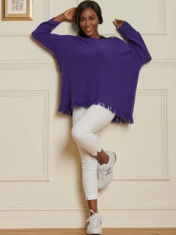 Jolie Moi Co-Ords-Knitted Fringe Detail Jumper, Purple