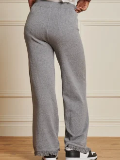 Jolie Moi Co-Ords|Weekend Casuals-Knitted Fringe Detail Trousers, Grey