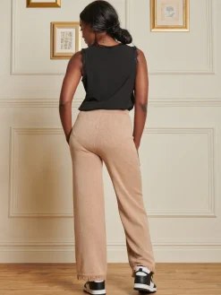 Jolie Moi Co-Ords|Weekend Casuals-Knitted Fringe Detail Trousers, Khaki