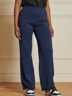 Jolie Moi Co-Ords|Weekend Casuals-Knitted Fringe Detail Trousers, Navy