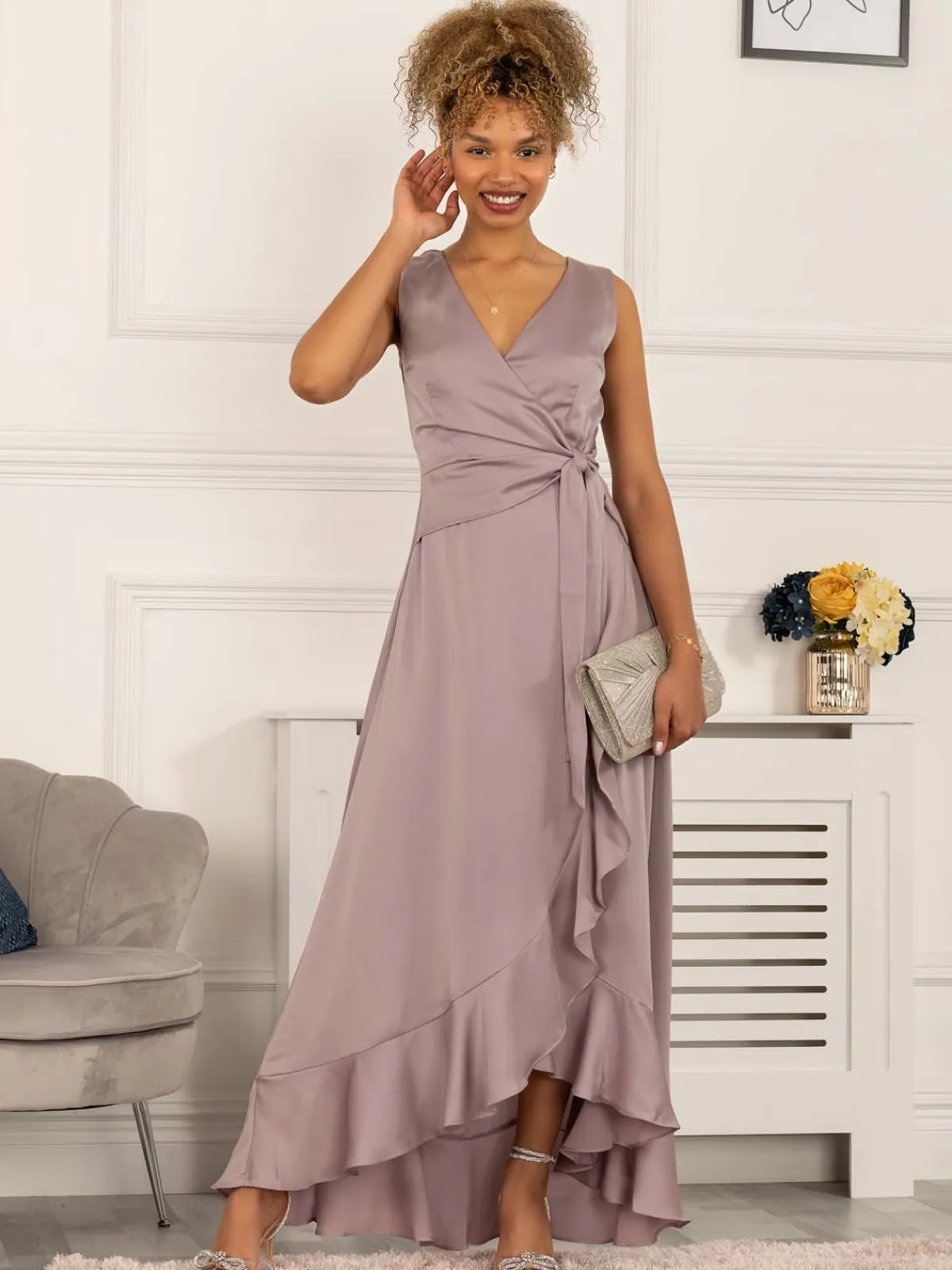 Jolie Moi Occasion Dresses|Sleeveless Dresses-Kyleigh Frill Hem Maxi Dress, Mauve Purple