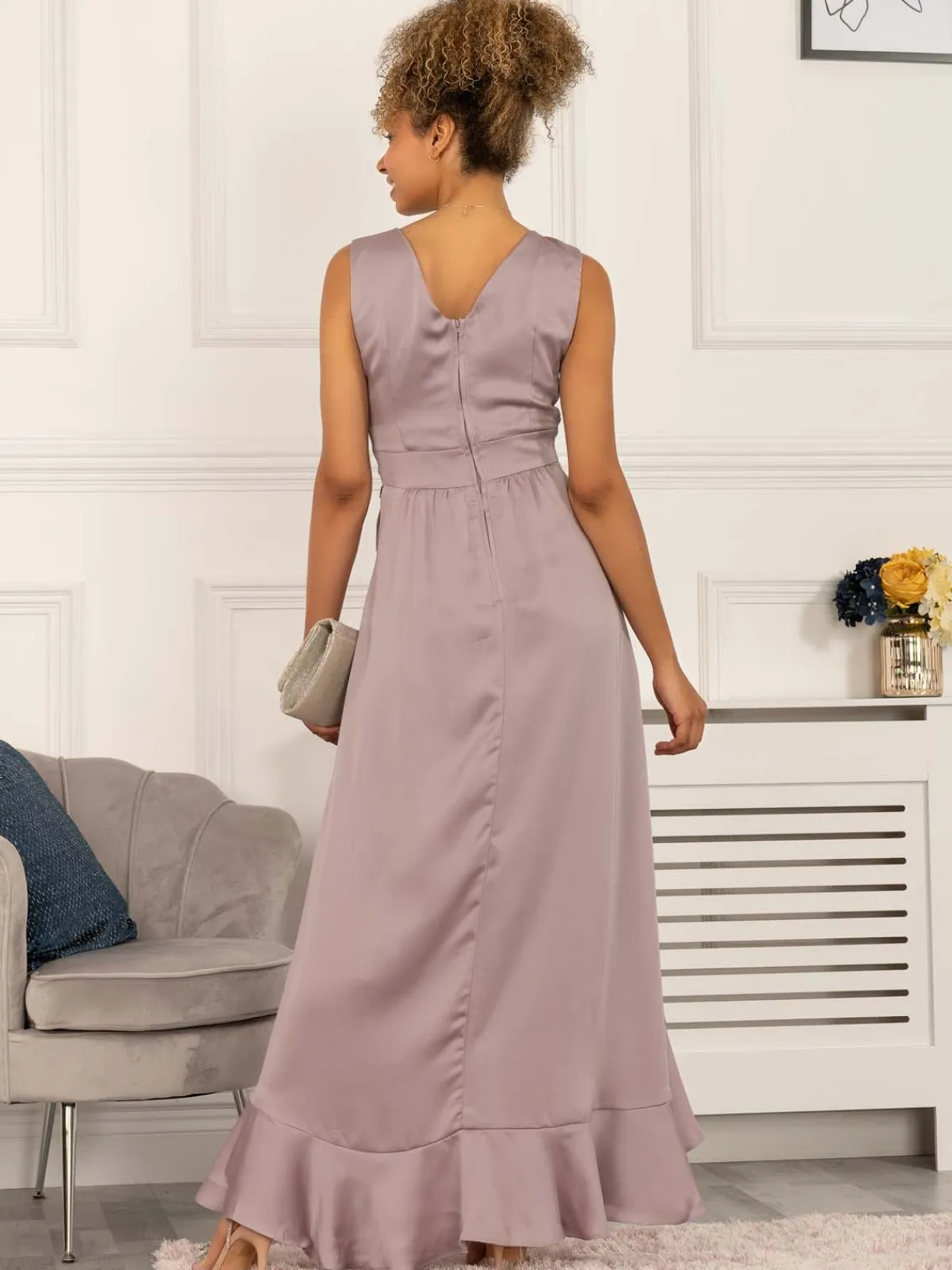 Jolie Moi Occasion Dresses|Sleeveless Dresses-Kyleigh Frill Hem Maxi Dress, Mauve Purple