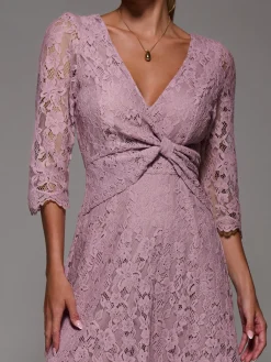 Jolie Moi Mother Of The Bride|Midi Dresses-Lace Detail Long Sleeve Midi Dress, Mauve Pink