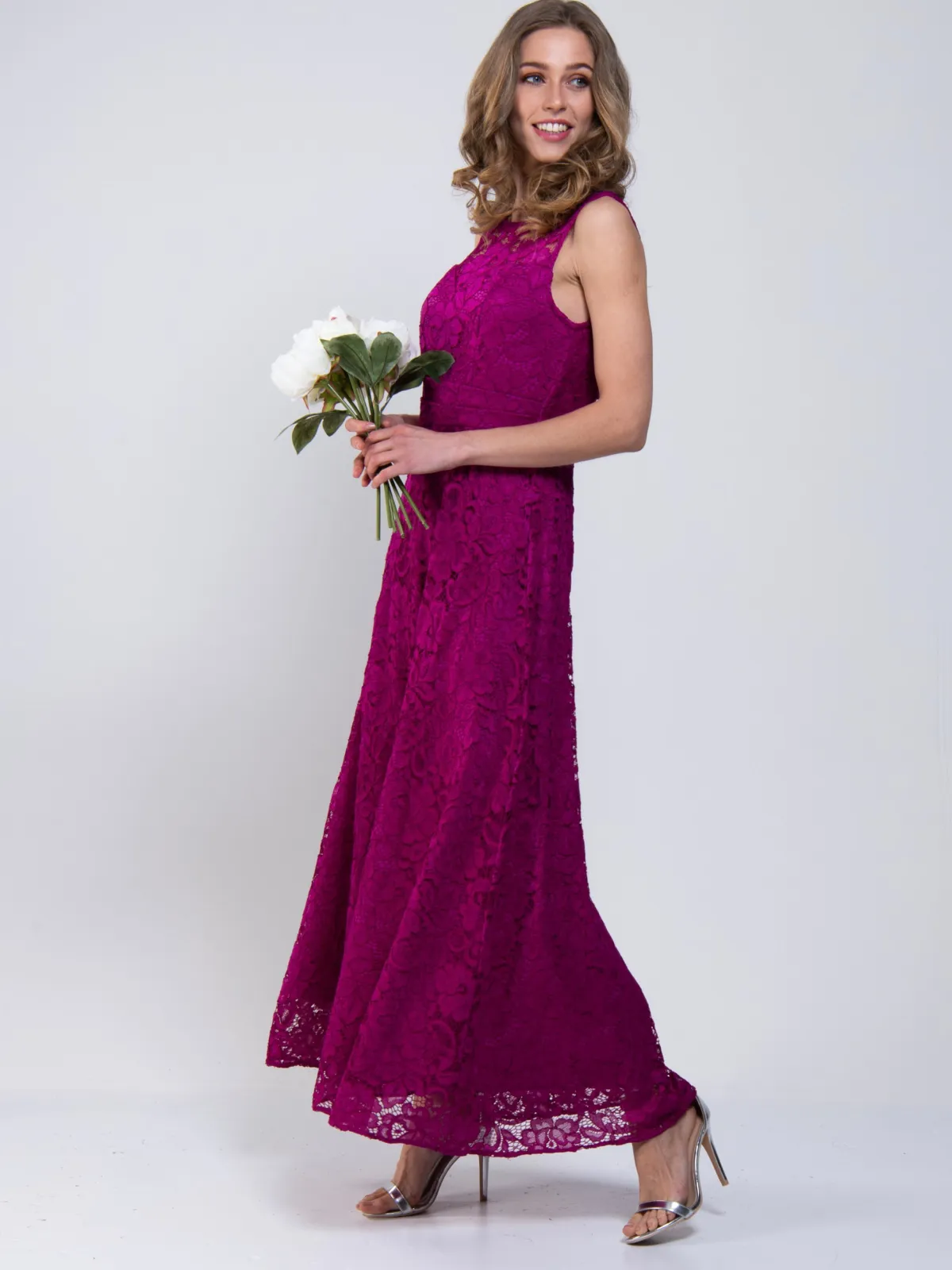 Jolie Moi Occasion Dresses|Signature Lace-Lace Fit & Flare Maxi Bridesmaid Dress, Magenta