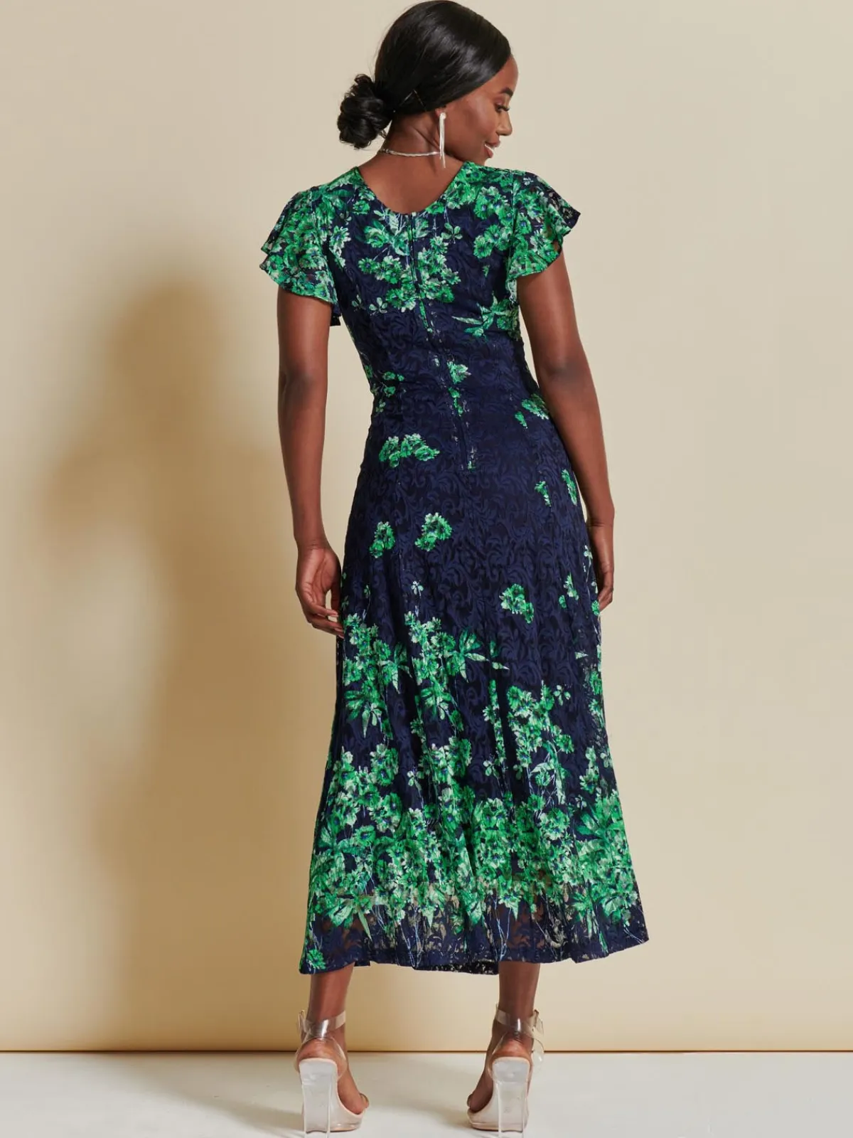Jolie Moi Occasion Dresses|Signature Lace-Lace Floral Print Fit & Flare Maxi Dress, Green Floral