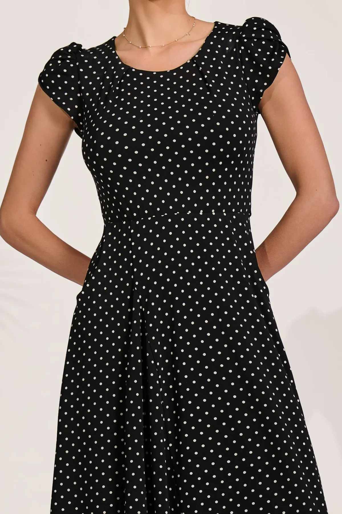 Jolie Moi Occasion Dresses|Jersey Dresses-Lap Over Short Sleeve Jersey Dress, Black Spot