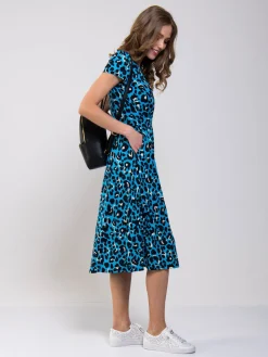 Jolie Moi Jersey Dresses|Weekend Casuals-Leopard Print Fit and Flare Dress, Blue Animal