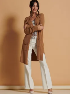 Jolie Moi Knitted Cardigan|Knitted Jumpers-Longline Soft Knitted Cardigan, Camel