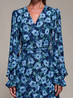 Jolie Moi Floral Dresses|Mesh Dresses-Long Sleeve Frill Detail Mesh Maxi dress, Blue Floral