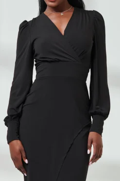 Jolie Moi Occasion Dresses|Jersey Dresses-Long Sleeve Jersey Midi Dress, Black