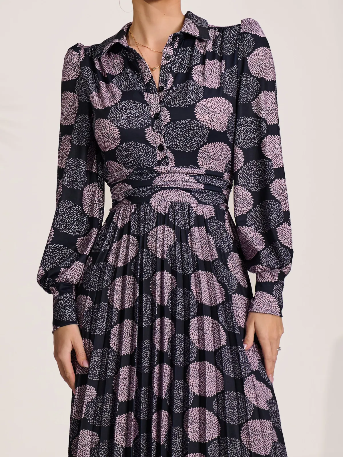 Jolie Moi Occasion Dresses|Jersey Dresses-Long Sleeve Pleated Jersey Maxi Dress, Purple Multi