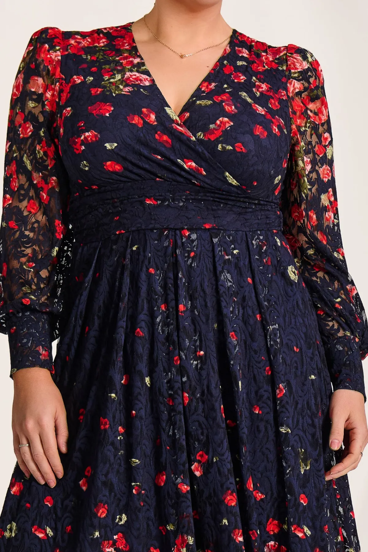 Jolie Moi Occasion Dresses|Floral Dresses-Long Sleeve Printed Lace Maxi Dress, Red Floral