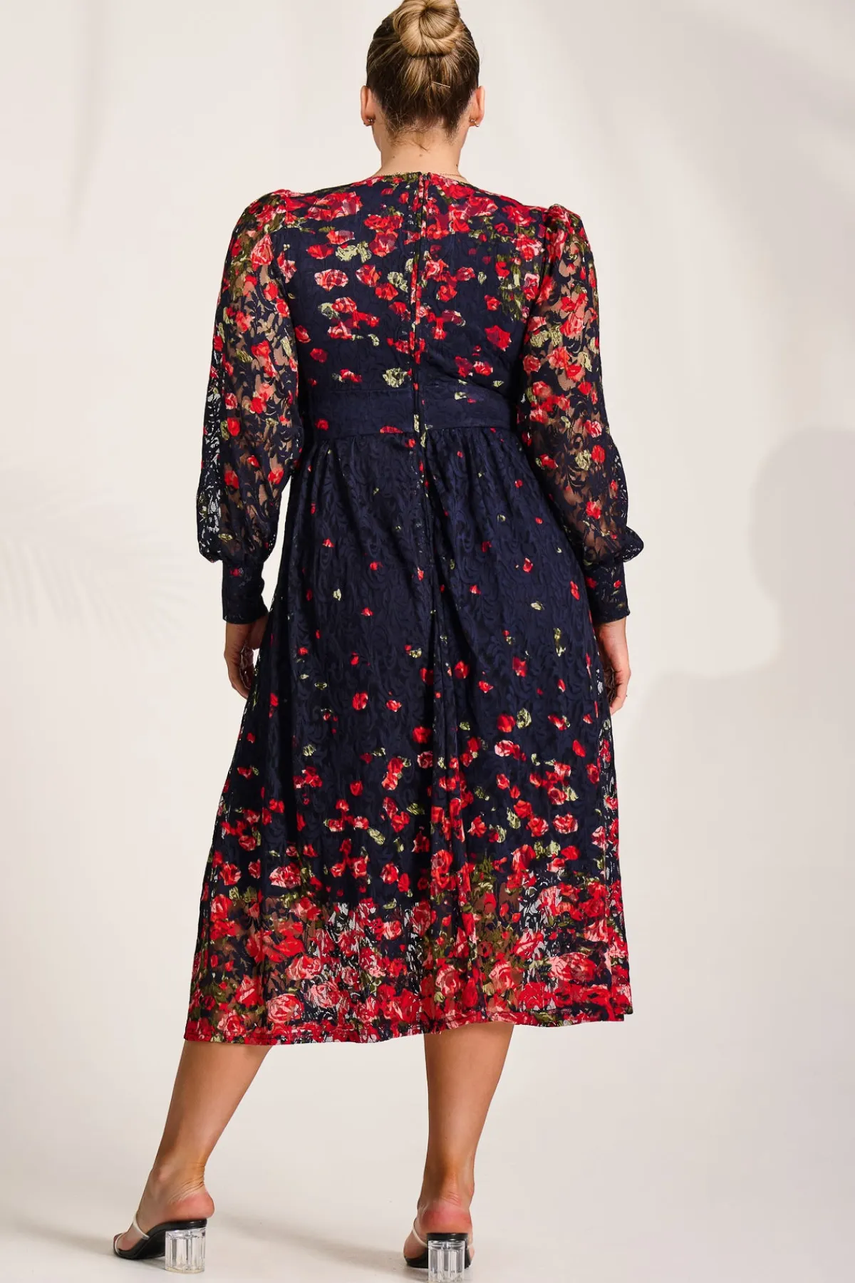 Jolie Moi Occasion Dresses|Floral Dresses-Long Sleeve Printed Lace Maxi Dress, Red Floral