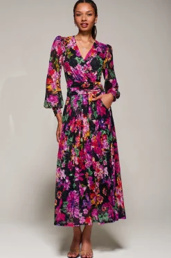 Jolie Moi Occasion Dresses|Floral Dresses- Long Sleeve Printed Lace Midaxi Dress Purple Floral