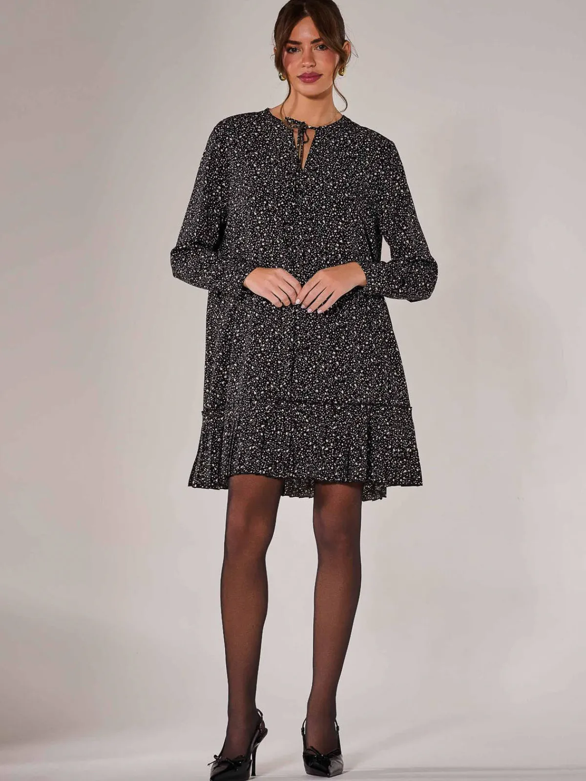 Jolie Moi Office Wear|Shirt Dresses-Long Sleeve Shirt Dress, Black Spot
