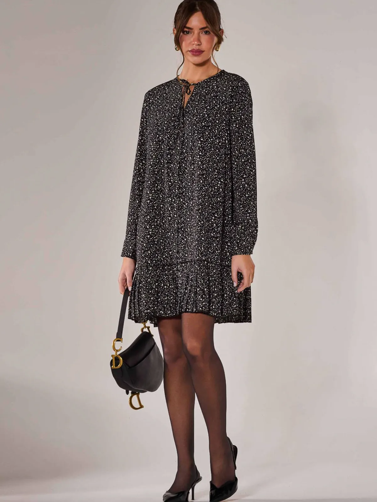 Jolie Moi Office Wear|Shirt Dresses-Long Sleeve Shirt Dress, Black Spot