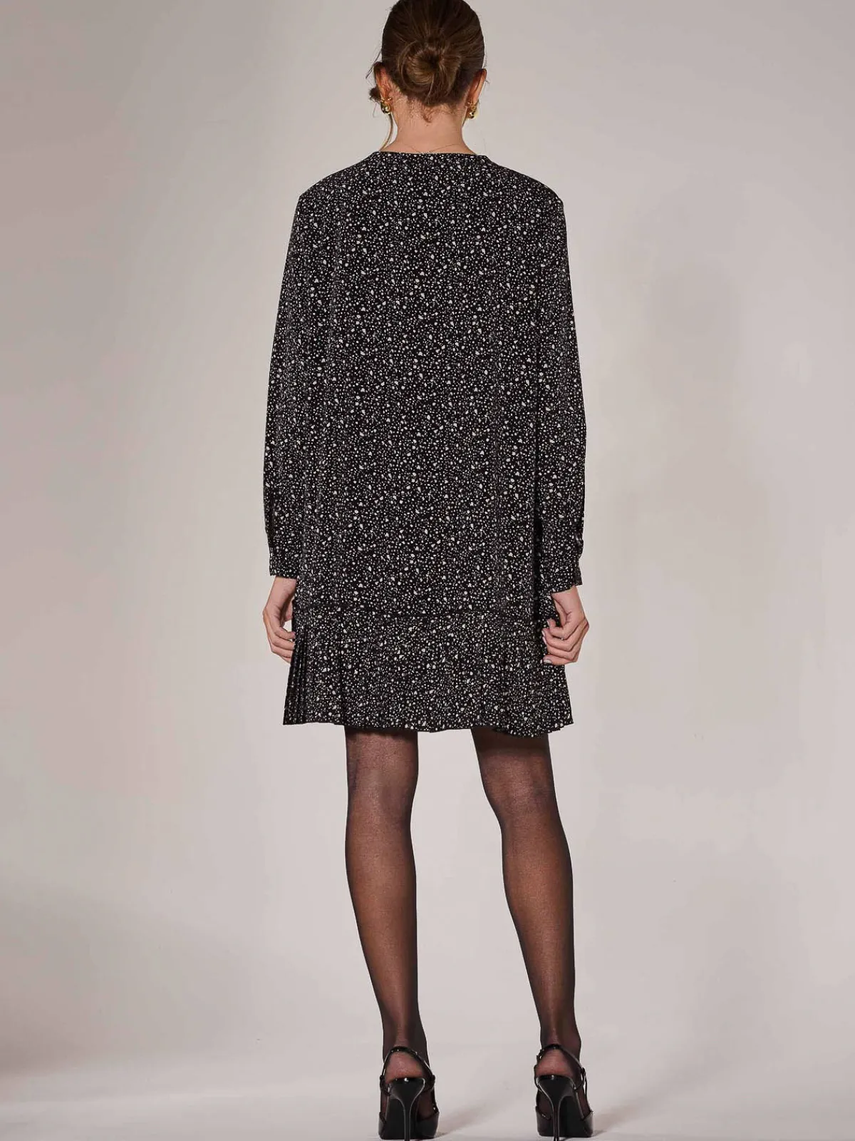 Jolie Moi Office Wear|Shirt Dresses-Long Sleeve Shirt Dress, Black Spot